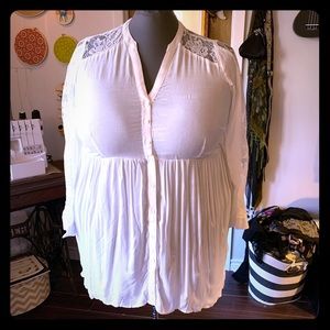 Torrid white lace inset button front tunic blouse